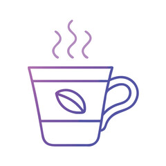 Gradient coffee cup vector illustration with steam, Vector illustration of a coffee cup with a gradient outline and steaming effect, featuring a coffee bean icon on the cup design.
