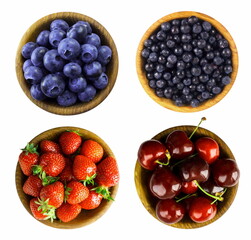 several different fruits on white background