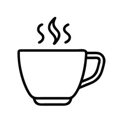 Steaming coffee cup vector illustration in black outline, Minimalistic vector illustration of a steaming coffee cup with a simple black outline, representing a hot beverage like coffee or tea.
