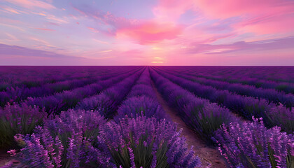 Obraz premium A UHD Panorama of a Lavender Field in Full Bloom