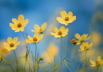 Fototapeta premium Dreamy Yellow Flowers Against Blue Sky