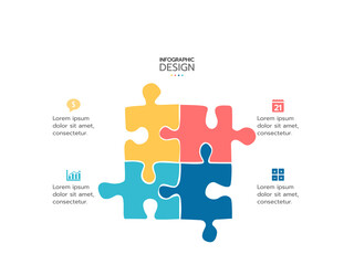 Timeline infographic template. 4-step timeline infographics template. Presentation graph. Business concept with 4 puzzle options, vector illustration.