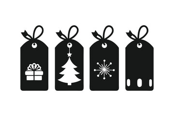  A set of four Christmas present tags in silhouette black color vector art illustration.