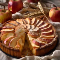 Traditional German Apple Cake with Cinnamon Spice, rustic dessert, autumn vibes