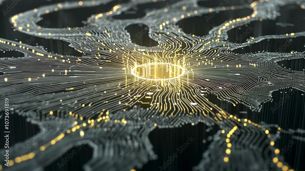 Poster a glowing ring is surrounded by a network of interconnected lines on a dark background
