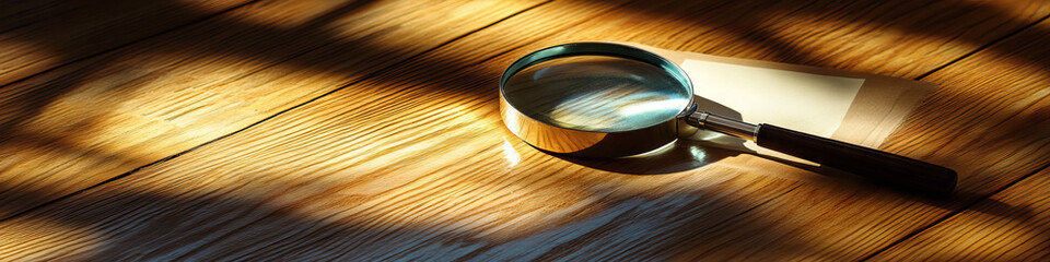 Obraz premium Cryptic Clues: A magnifying glass rests on an open case file on a wooden floor.