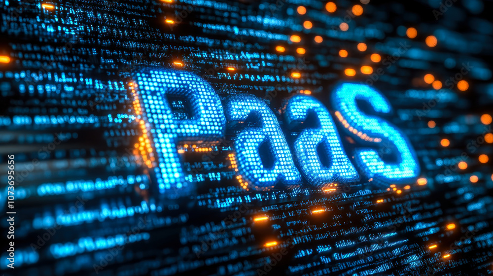 Poster digital matrix binary code forming paas acronym symbolizing platform as a service concept