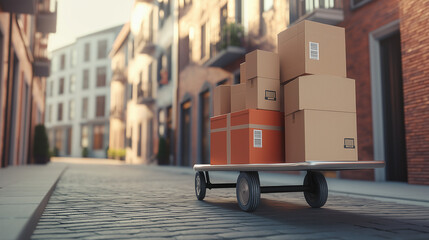 hand truck with boxes on the road