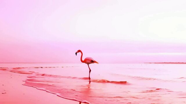 pink flamingo on the beach