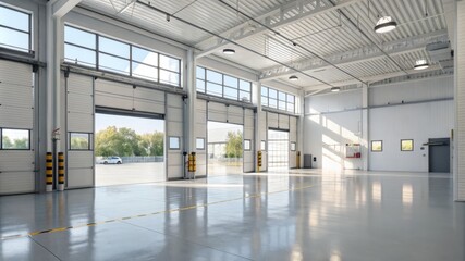 A large, empty warehouse with a lot of windows and a lot of light