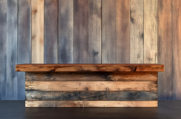 Table de comptoir devant mur en bois brut de palette