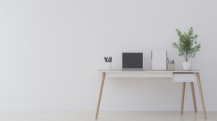  home office setup with a desk and laptop  white background