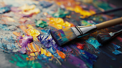 Fototapeta premium watercolor paints and brush