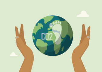 Global Carbon Footprint Awareness Illustration. Climate Impact. Earth Impact. Carbon footprint. Climate change concept. CO2. sustainability. Vector illustration
