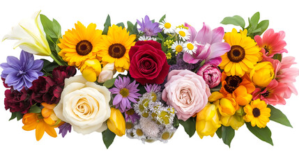 Colorful Flower Bouquet: A Vibrant Floral Arrangement, Isolated on Transparent  Background, High-Resolution Stock Image