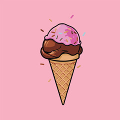 Ice cream cone chocolate scoop pink strawberry