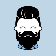 Bearded man's face vector icon. Hipster character