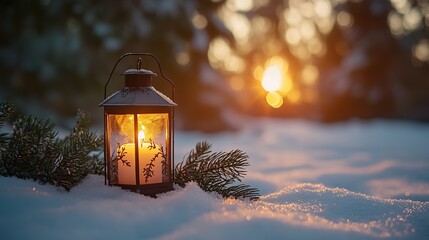 Christmas lantern in the snow
