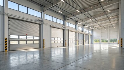 Obraz premium A large, empty warehouse with a lot of windows and a lot of light