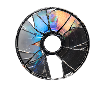 Cracked, smashed, damaged cd case isolated on black background. cd mockup