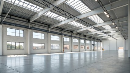 Obraz premium A large, empty warehouse with a lot of windows and a lot of light