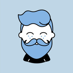 Bearded man's face vector icon. Hipster character