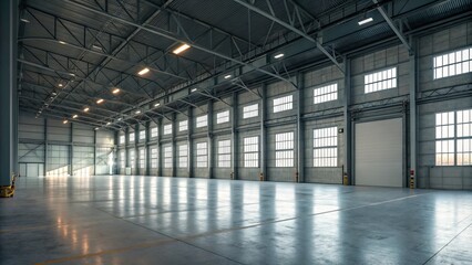 Obraz premium A large, empty warehouse with a lot of windows and a lot of light