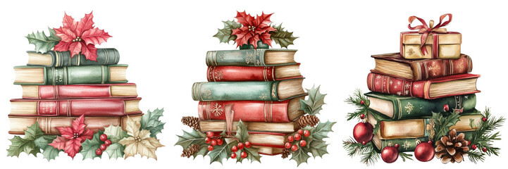 Christmas Books Stack Festive Holiday Reading Winter Decorations Vintage Books Gift