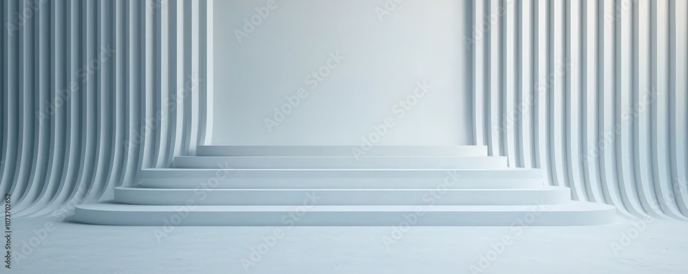 Poster a minimalist scene featuring soft, curved lines and steps, creating a serene and modern aesthetic wi