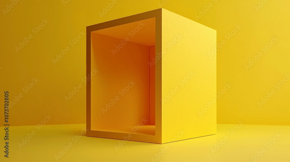 Poster a bright yellow box with an open front, showcasing a simple and clean design against a matching yell