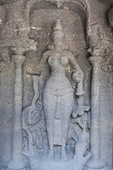 Carvings of Hindu god at Kailash Temple at the Ellora caves, Aurangabad (Maharashtra, India)