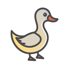 Cartoon illustration of a cute brown duck, Vector illustration of a cute brown duck with a yellow beak, standing upright. Ideal for animal graphics, children's themes, and nature designs.
