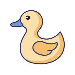 Cute cartoon duck vector illustration, Vector illustration of a cute cartoon duck with a blue beak and yellow body, designed in a playful and simple style, isolated on white.
