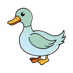 Cartoon duck with green feathers vector illustration, Vector illustration of a cartoon duck with light green feathers and a cheerful expression, isolated on a white background.
