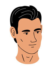 Portrait of a young man. Fashion and beauty. Face and head is male. Flat vector illustration isolated on white background