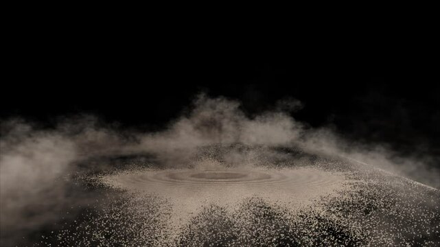 Global warming title text made from sand breaks and fall creating dust	
3d rendering of Global warming text disintegrates into dust simulation with alpha channel (transparent background)

