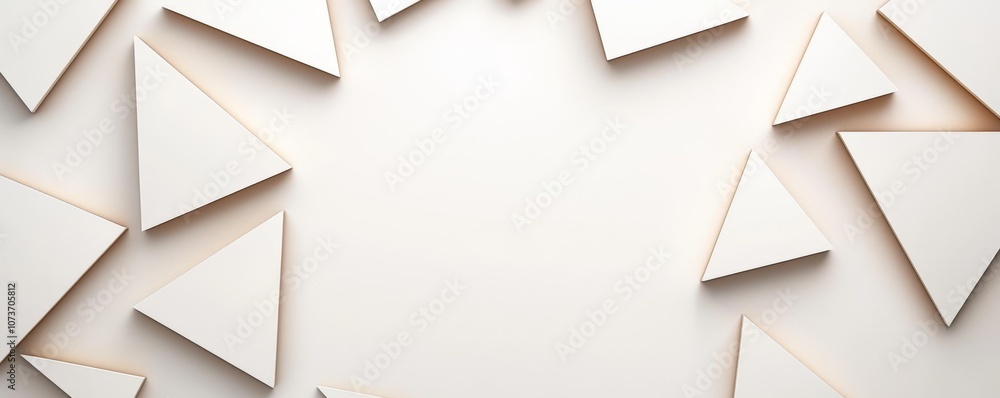 Poster abstract composition featuring white triangular shapes arranged around a blank central space, evokin
