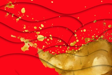 Golden splash on red wavy layers premium abstract background