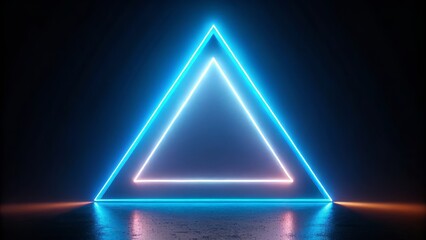 A neon blue and orange triangle is lit up in a dark room