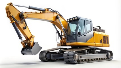 A yellow and black construction vehicle with a large scoop on the front