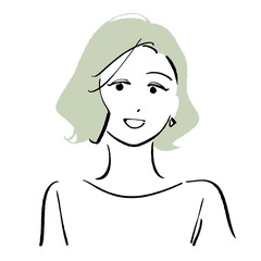 女性のシンプルなイラスト　ボブ・パーマver.