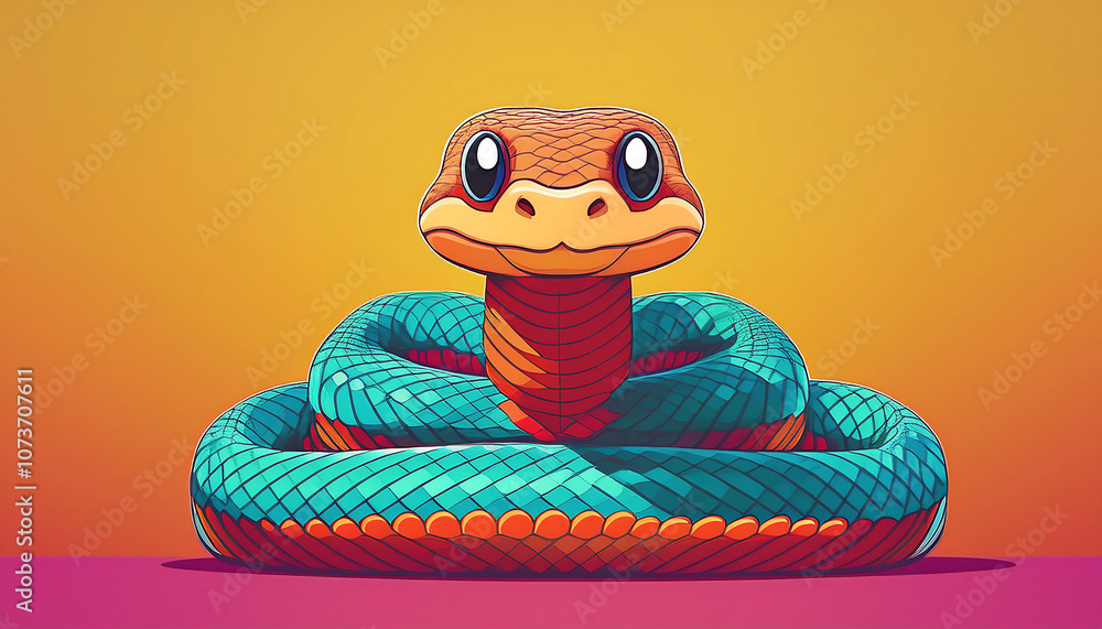 Poster cute cartoon snake icon with simple geometric design on a colorful solid background concept_1(435)