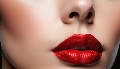 Fototapeta premium Close-Up of Red Glossy Lips and Smooth Skin