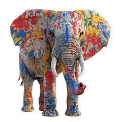 Obraz premium Elephant with vibrant paint splatters, isolated on a white background. PNG transparent.