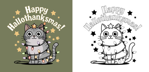 Christmas holidays cat t-shirt design