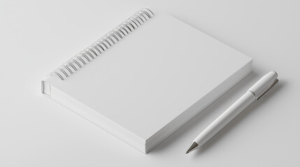  notepad with a pen resting on it white background