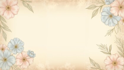 Vintage Floral background with delicate flowers on a cream background with a place to copy