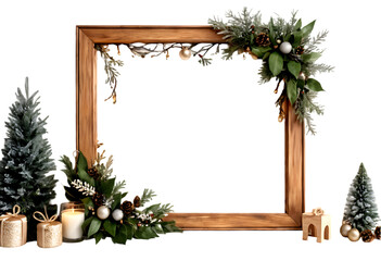 Wooden Frame Decorated With Festive Greenery