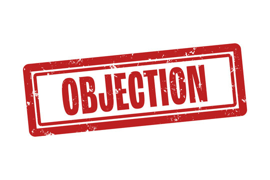 Objection. A red stamp isolated on white background.