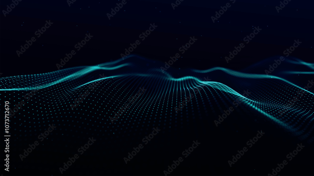 Aufkleber futuristic point wave of particles. visualization of sound waves. dark background. technology or sci